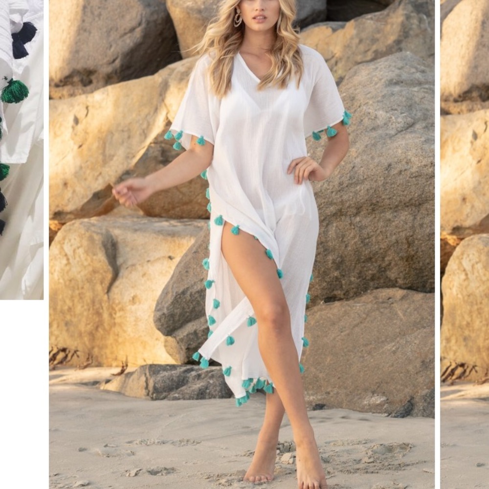 Caftan/ Coverup with Turquoise Tassels
